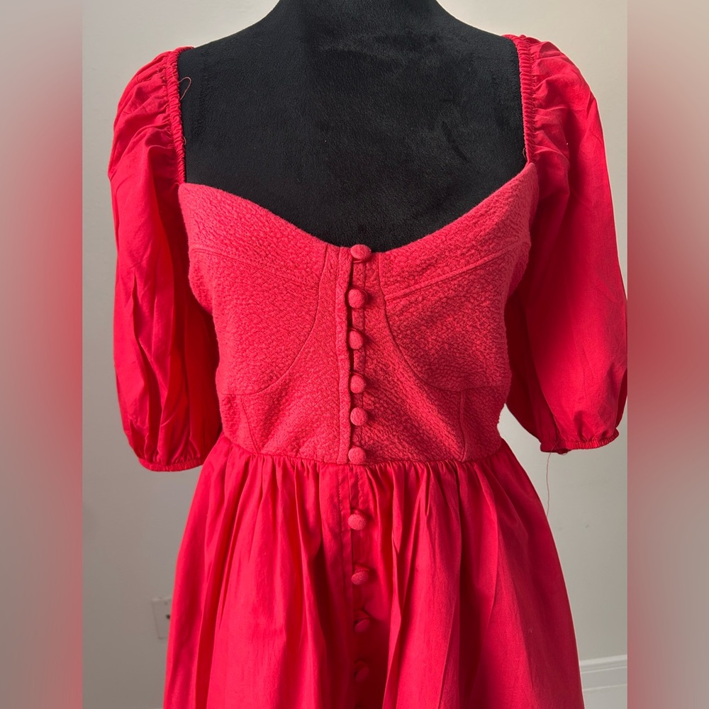 Maeve by Anthropologie Red Mini Dress with Puff Sleeves, Size M, EUC - Picture 4 of 10